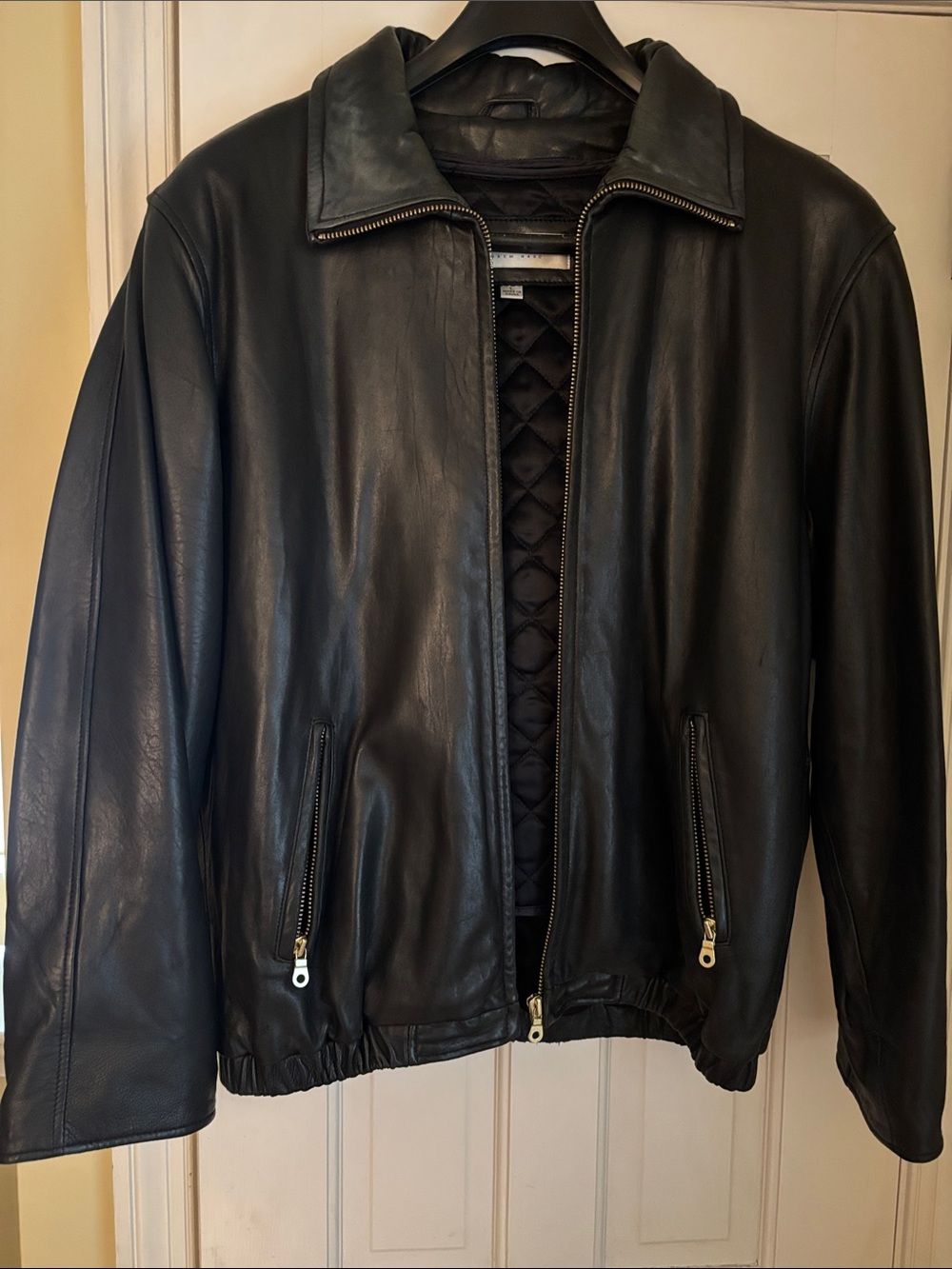 Andrew Marc Black Leather Bomber Jacket